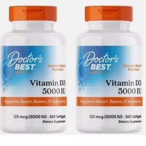 2 packs - Doctors Best Vitamin D3 5000IU 360 Softgels each Exp 2027